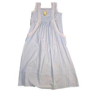 The 1 For U Womens Rebecca Blue Cotton Lace Trim Nightgown Dress Cottagecore NWT